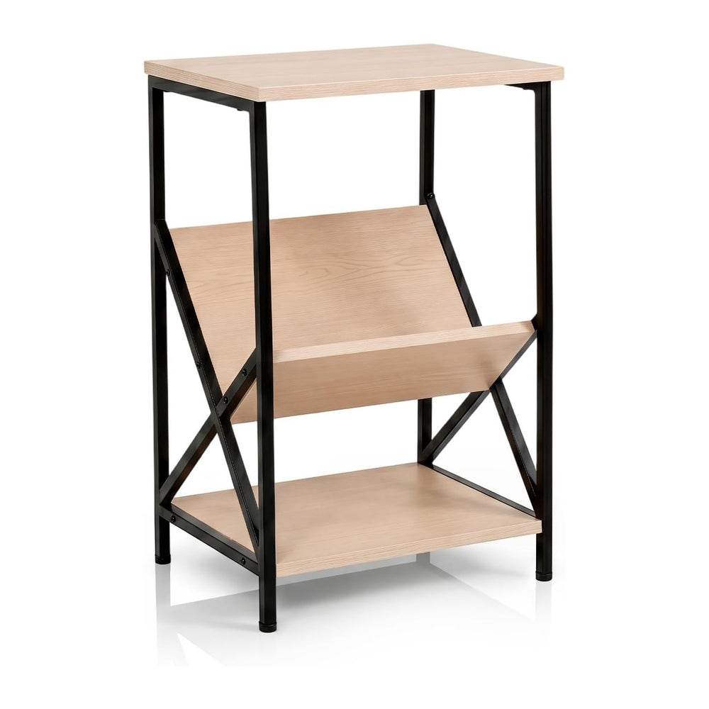 Tangkula Industrial Side Table, 3-Tier Accent End Table with Small Book Recor...