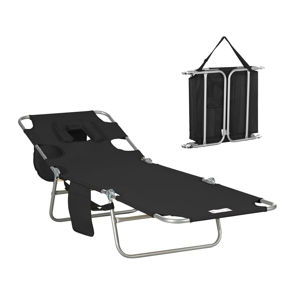 Tanning Chair, Folding Beach Lounge Chair with Face Hole and Arm Slots, 5-Pos...