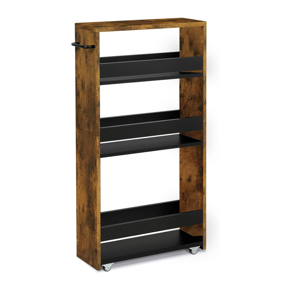TEAMIX Slim Rolling Storage Cart, Wood 4-Tier Narrow Kitchen/Laundry Cart