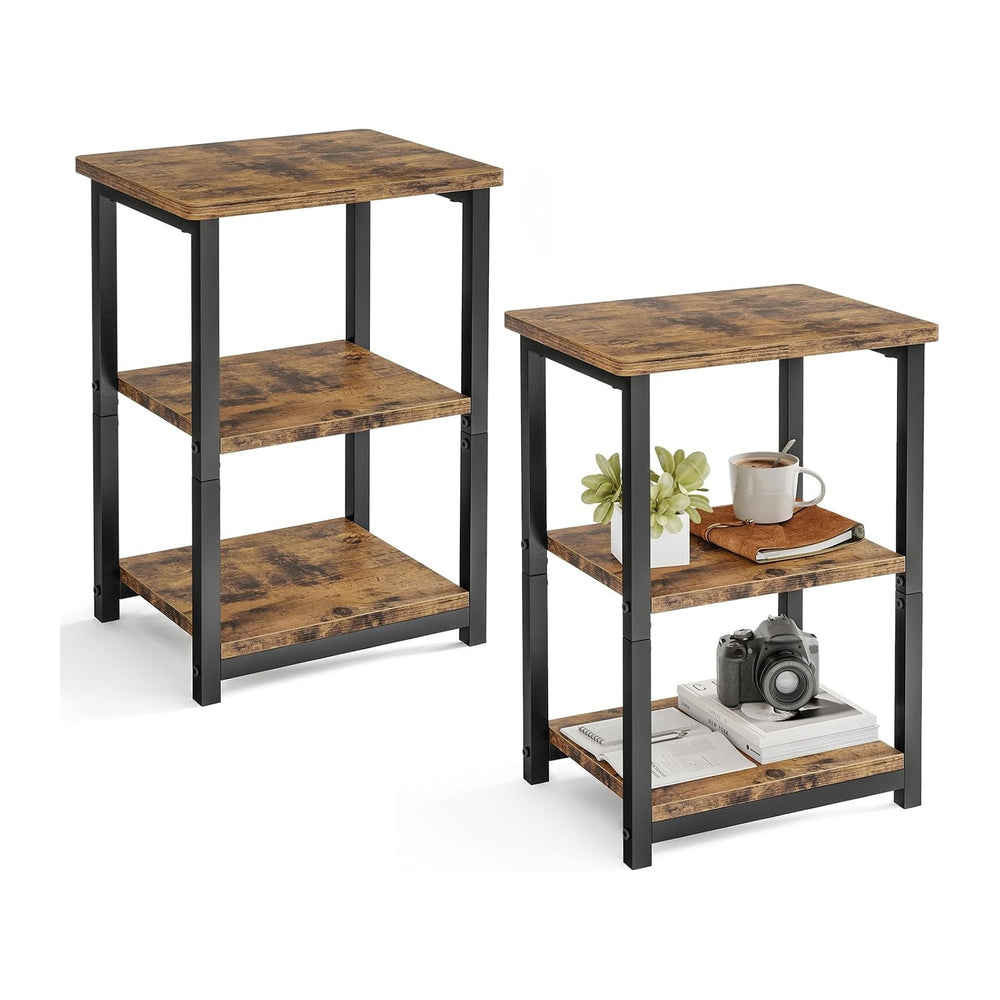 TOMNK 2PCS Side Table 3-Tier Small End Table，Brown