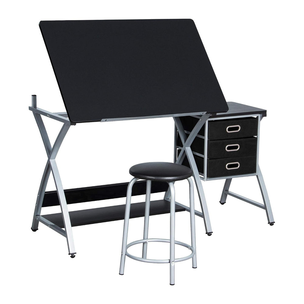 Topeakmart Drafting Tables, Draft Drawing Desk w/Stool and Tiltable Tabletop,...