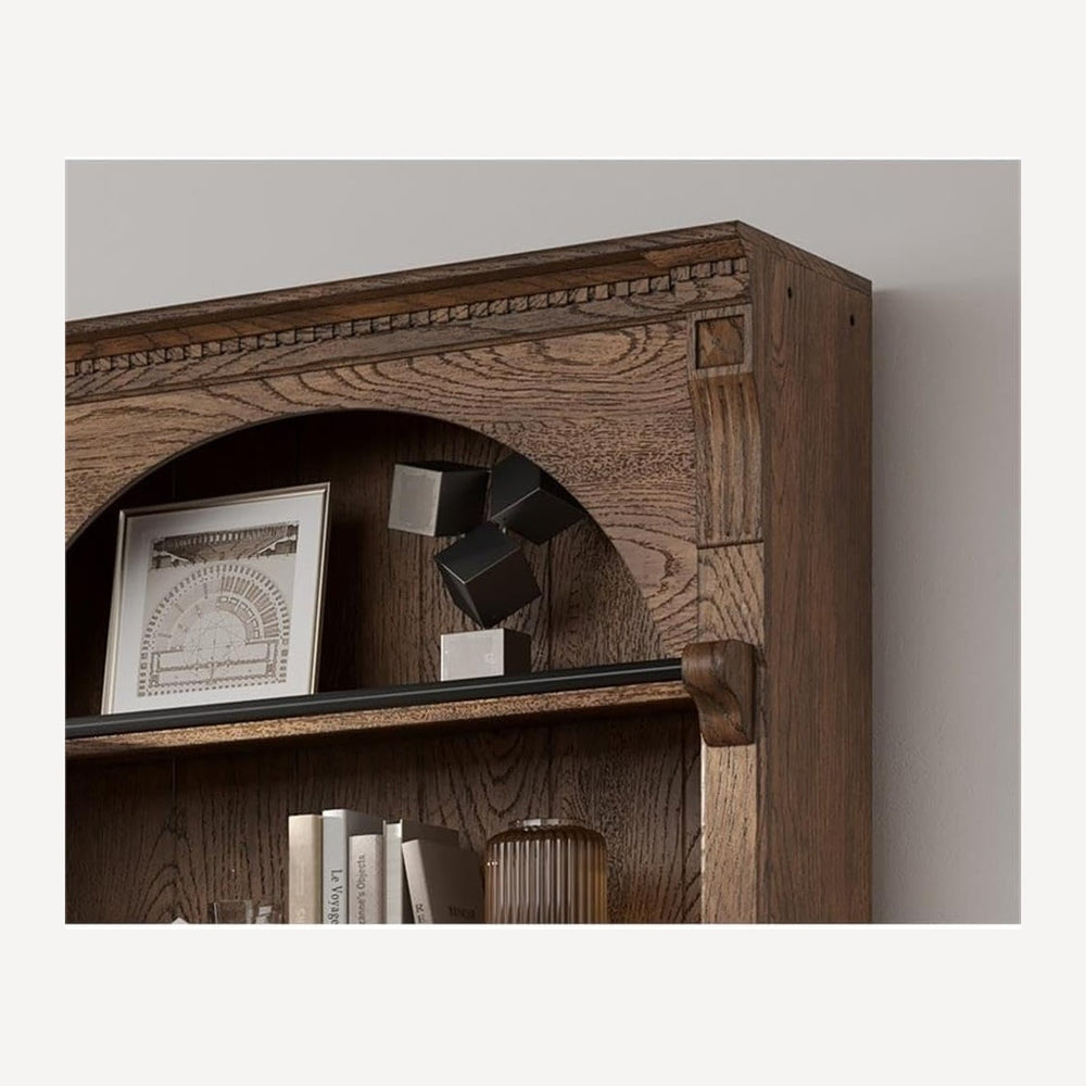 Traditional 8' Tall Wood Bookcase Wall With Ladder Office Bookcase Brown