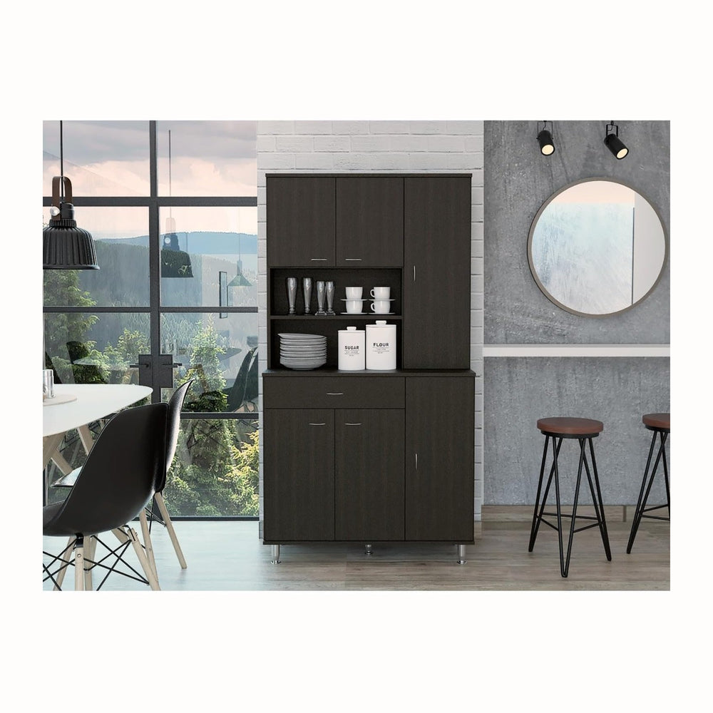 Tuhome Della 90 Kitchen Pantry, One Drawer, Multiple Cabinets, Two Open Shelv...