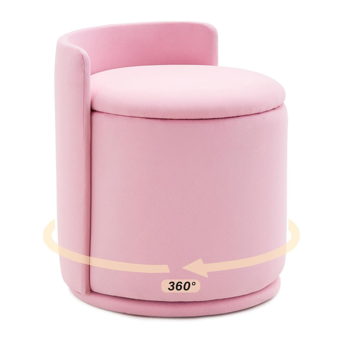 Vanity Chair with Storage and Back 360°Swivel Makeup Chair 17" D x 17" W x 20" H Soft Seat Ottoman Small Side Table Hallway Footstools for Living Room Makeup Room (Pink)