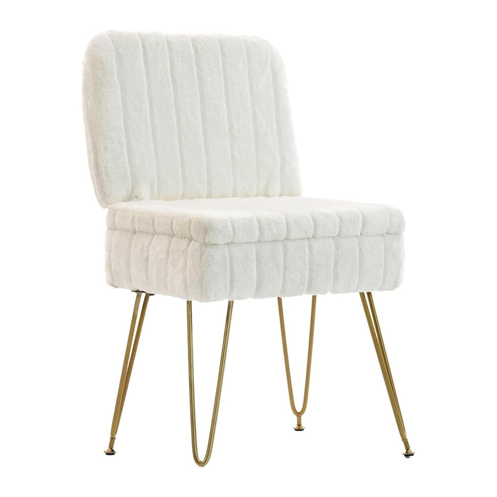Vanity Chair with Storage | Comfy Ottoman with Folding Back | Faux Fur Vanity...