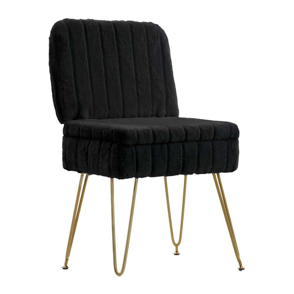 Vanity Chair with Storage | Comfy Ottoman with Folding Back | Faux Fur Vanity...