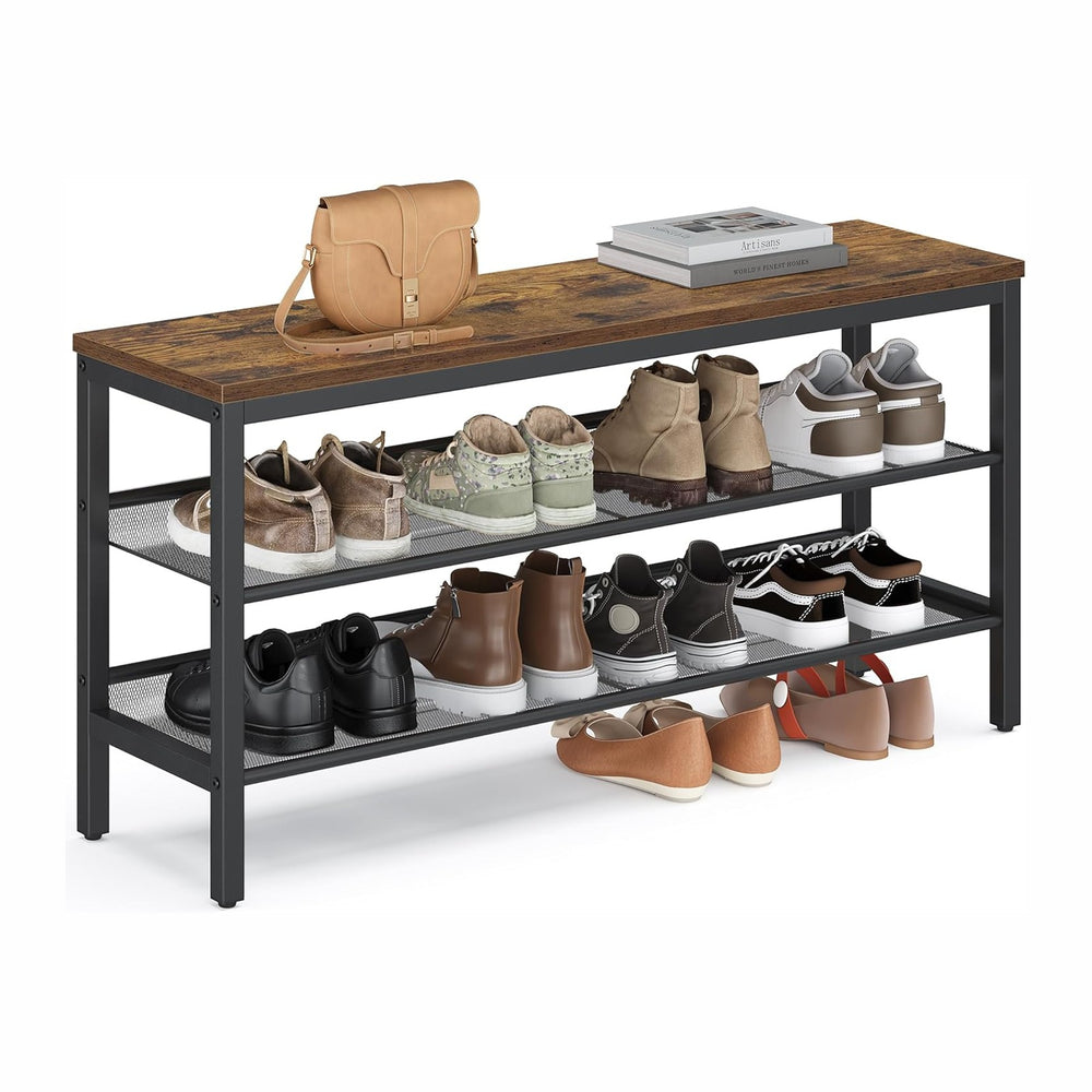 VASAGLE 3 Tier Shoe Rack Bench, One Piece Shelves, Shoe Storage Organizer wit...
