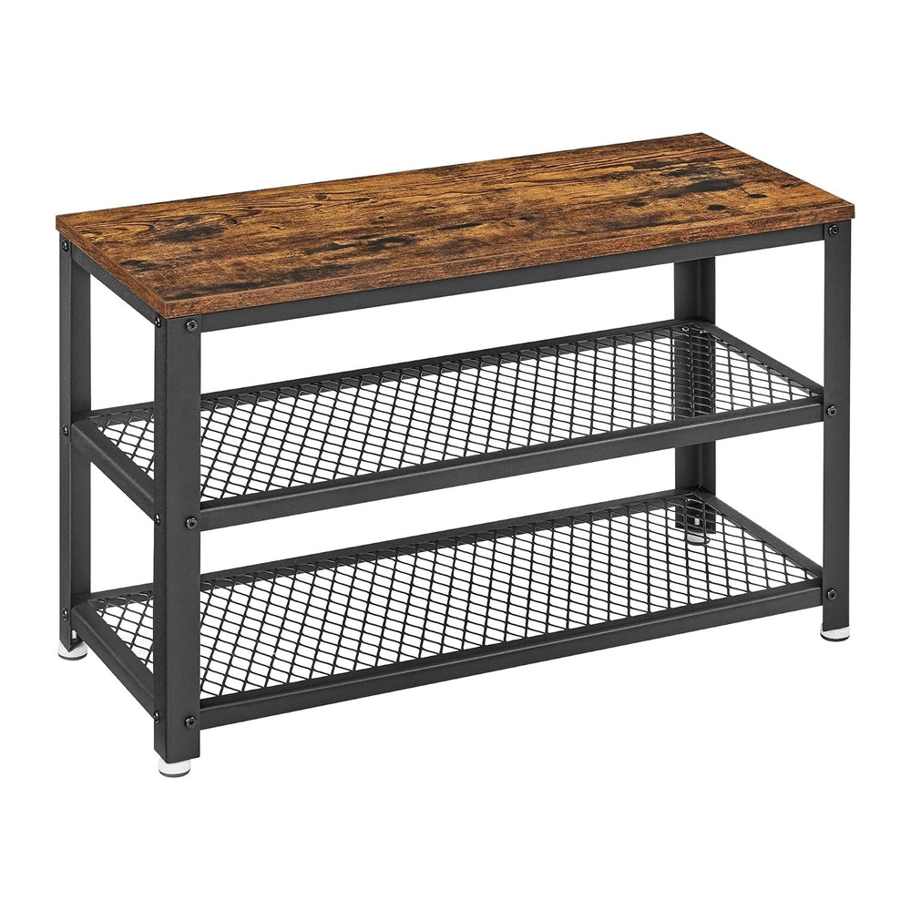 VASAGLE 3-Tier Shoe Rack, Shelf Storage Bench with Metal Mesh Shelves and Sea...