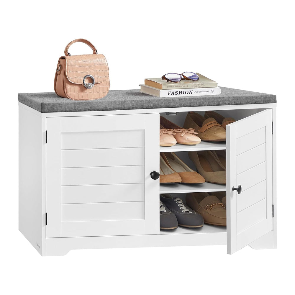 VASAGLE 3-Tier Shoe Storage Bench with Cushion, 14 x 31.9 x 20.7 Inches | Doo...