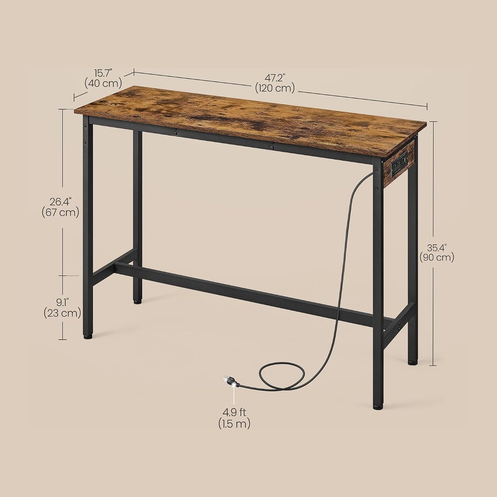 VASAGLE Bar Table with Power Outlets, Computer Desk, 47.2" W | Stable Me...