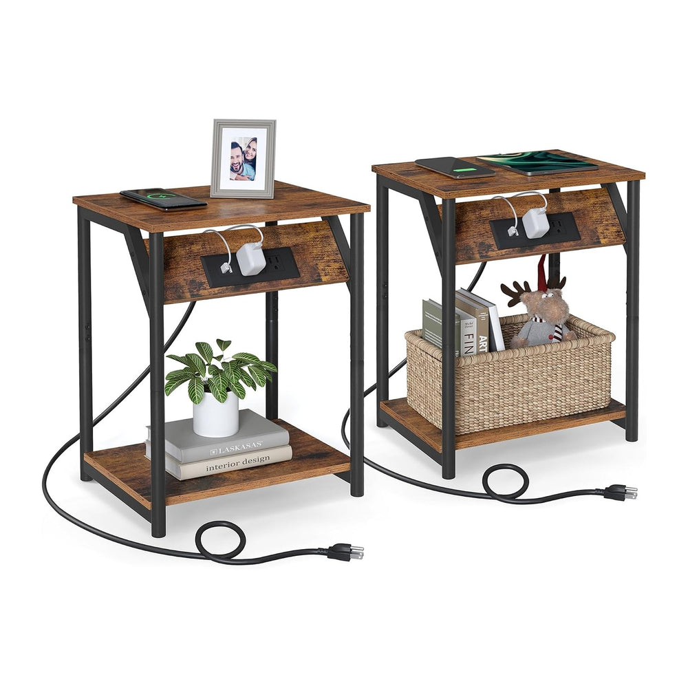 VASAGLE End Table with Charging Station, Set of 2, Small Side Tables