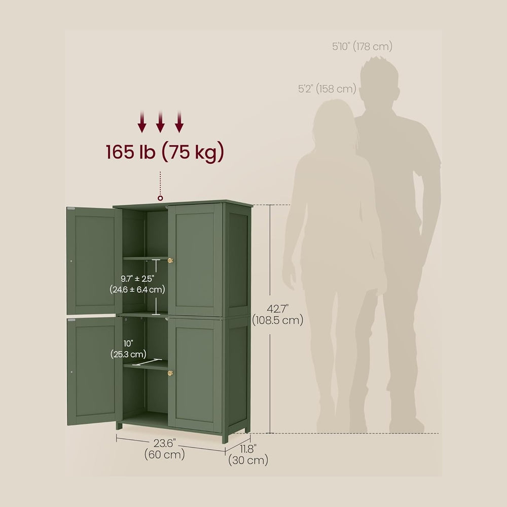 VASAGLE Floor Storage Cabinet, 2 Adjustable Shelves, 4 Doors,42.7" H