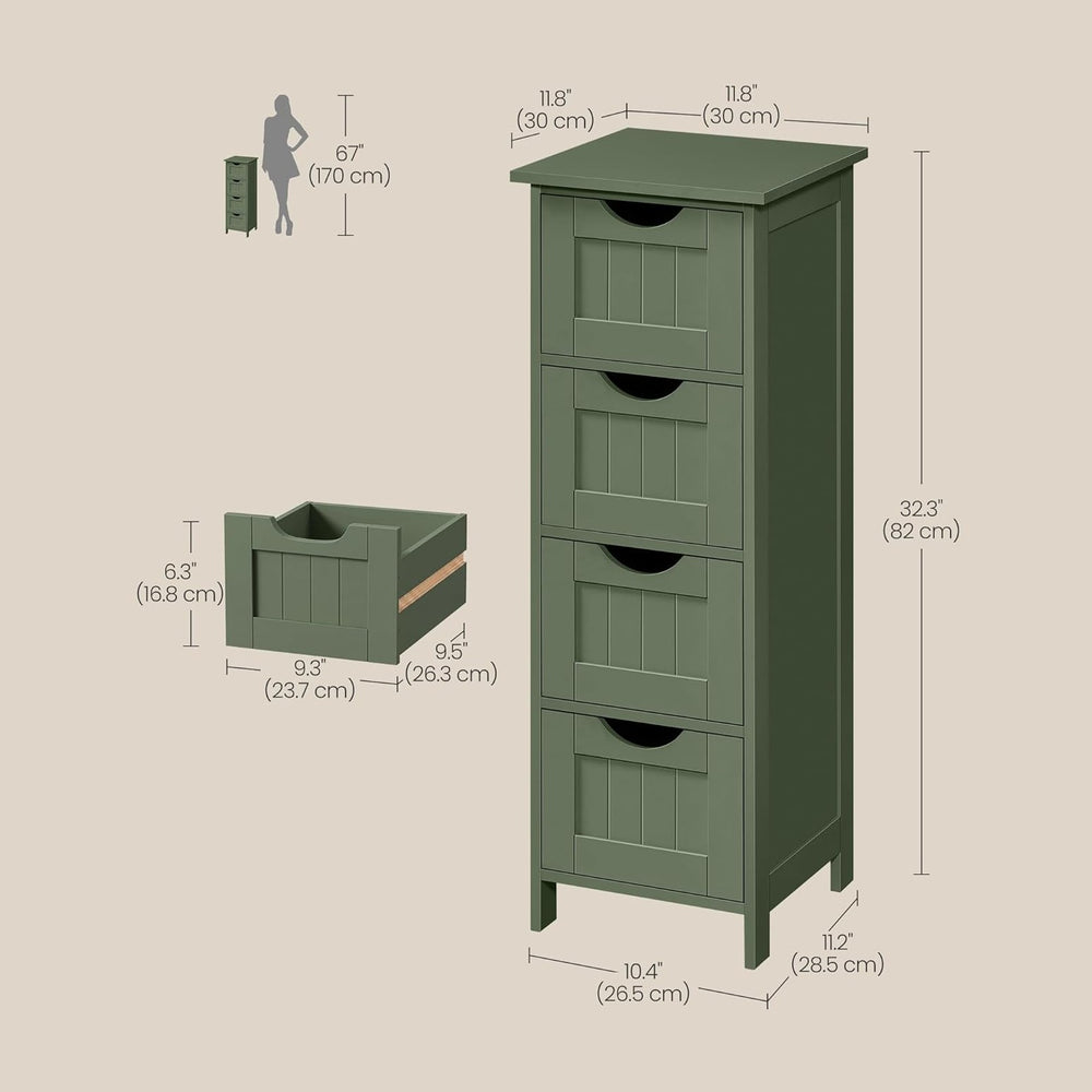VASAGLE Floor Storage Cabinet, Freestanding Storage Organizer with 4 Drawers,...