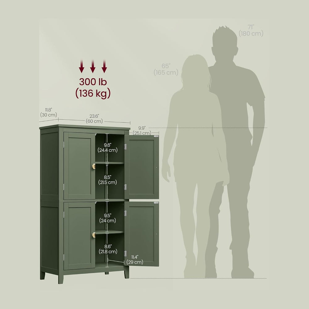 VASAGLE Floor Storage Cabinet, Freestanding Unit, 4 Doors | Adjustable Shelve...