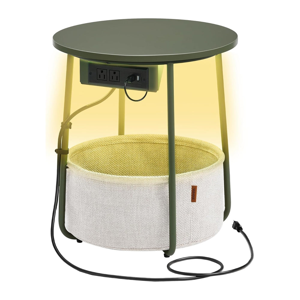 VASAGLE LILEA Collection - Side Table with Charging Station, Round End Table ...