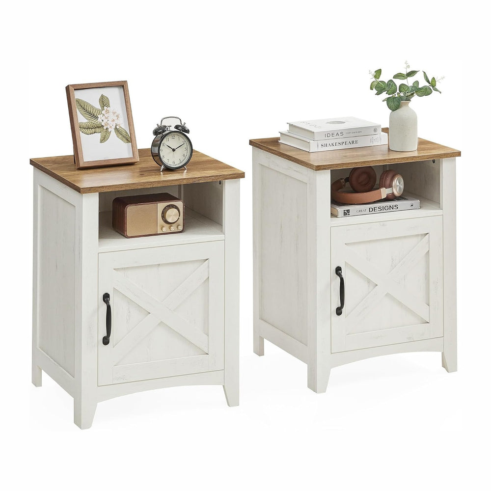 VASAGLE Nightstand Farmhouse Barn Door Bedside Table with Storage | Side End ...