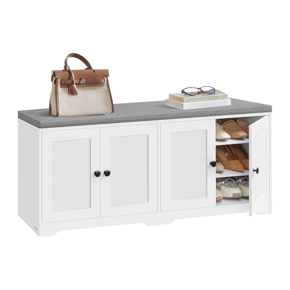 VASAGLE Shoe Storage Bench with Cushion, 3-Tier Entryway Bench with Padded Se...