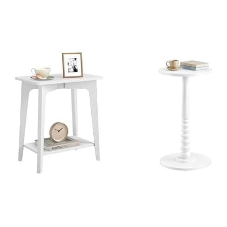 VASAGLE Small Rectangular End Table, Round End Drink Table, Cloud White ULET3...