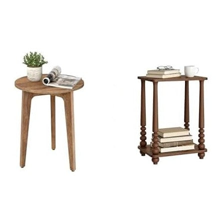 VASAGLE Small Round End Table, Rectangular Accent Nightstand for Small Spaces...