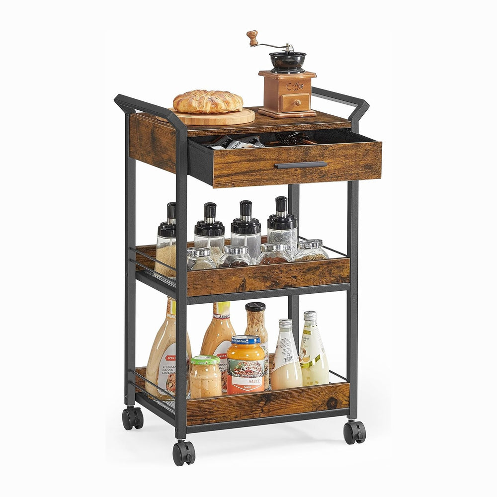 VASAGLE Storage Cart, 3-Tier Rolling Utility Cart with Table Top | Top Drawer...