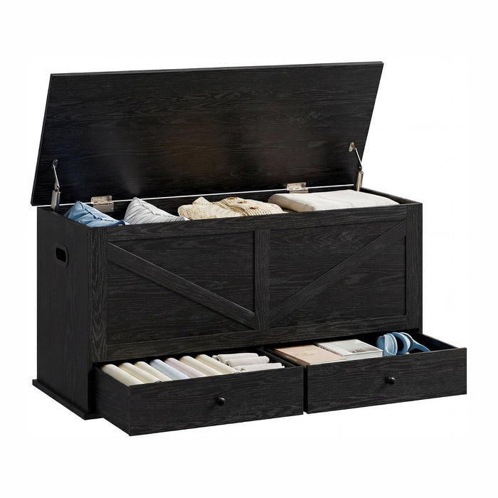 VASAGLE Storage Chest with 2 Fabric Drawers, 15.7 x 39.4 x 19.9 Inches | Storage Bench, Farmhouse Style, Ebony Black, HAINS Collection ULSB043B02