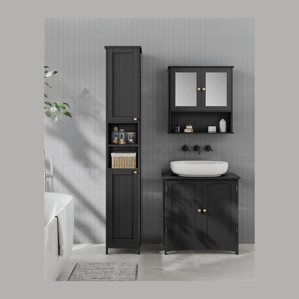 VASAGLE Tall Storage Cabinet with Lights, Slim Freestanding Cabinet with Adju...