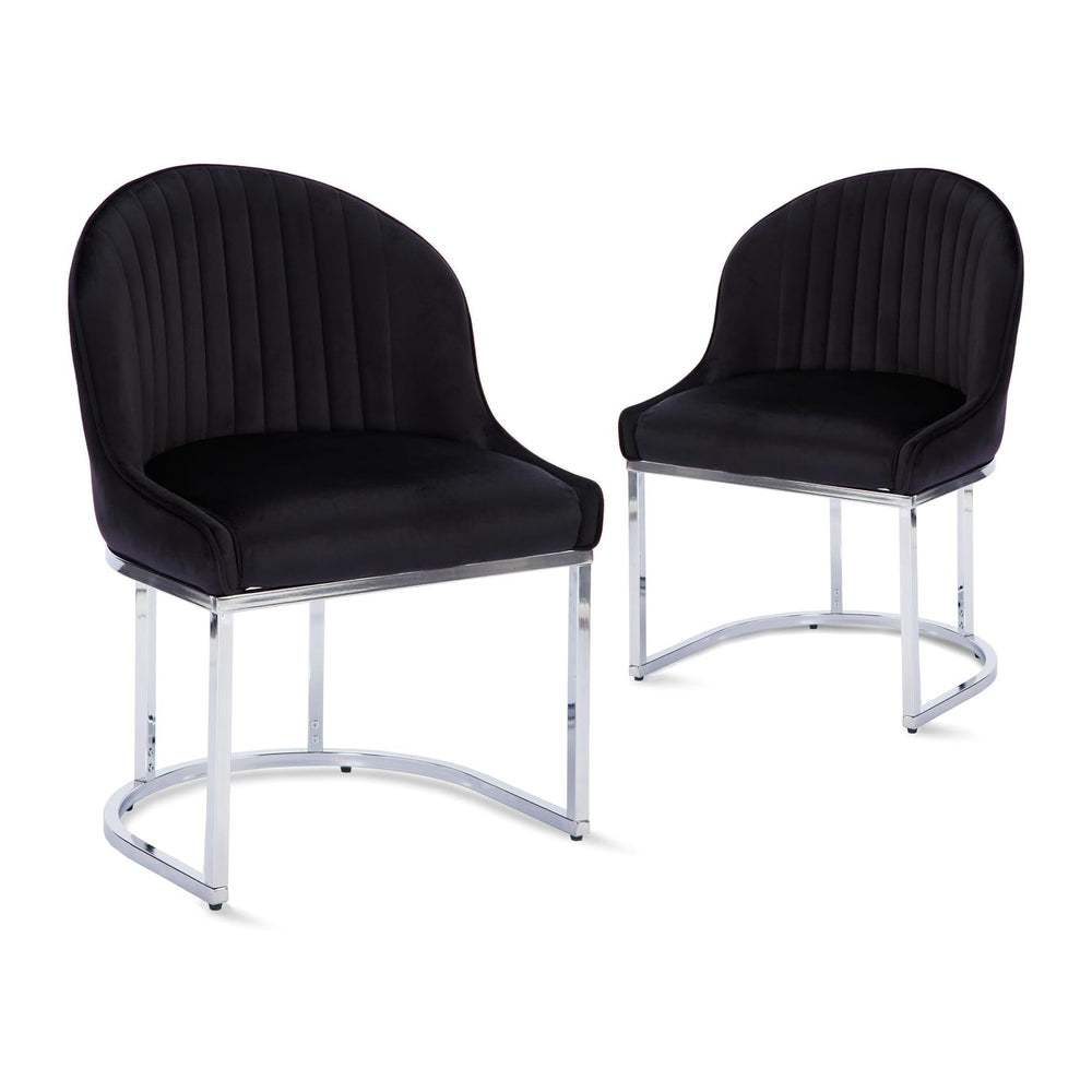 Velvet Dining Chairs Set of 2 with Silver Metal Legs, Black | Upholstered Sea...