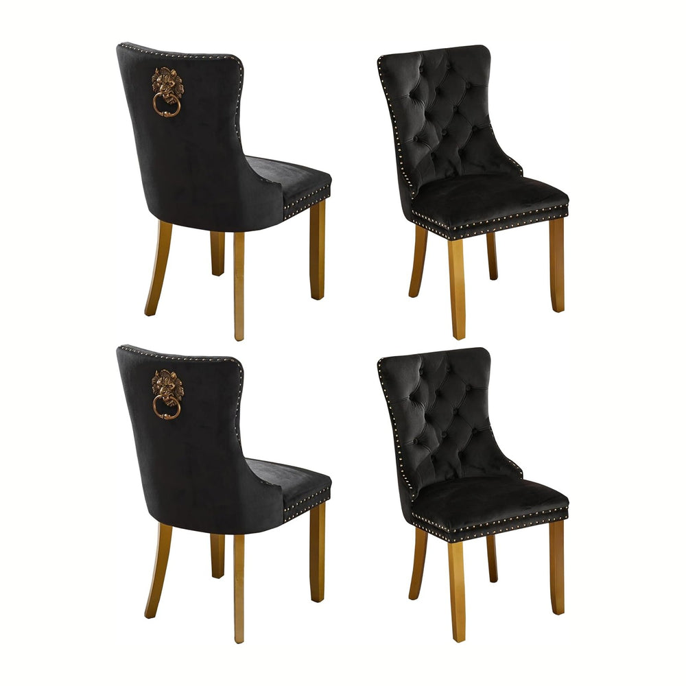 Velvet Dining Chairs Set of 4,Fabric Upholstered Side Chairs with Lion Head R...