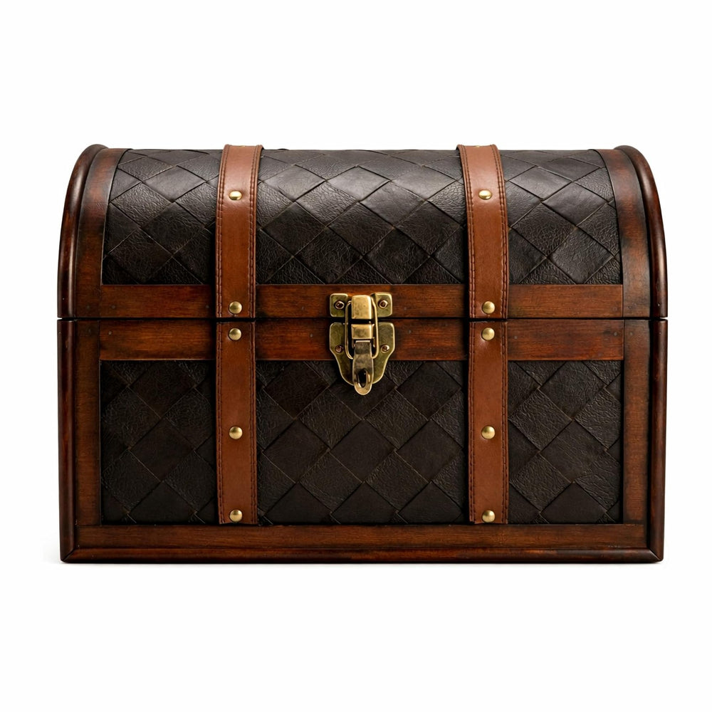 Vintiquewise Wooden Leather Treasure Chest Vintage Trunk, Small Storage Chest...