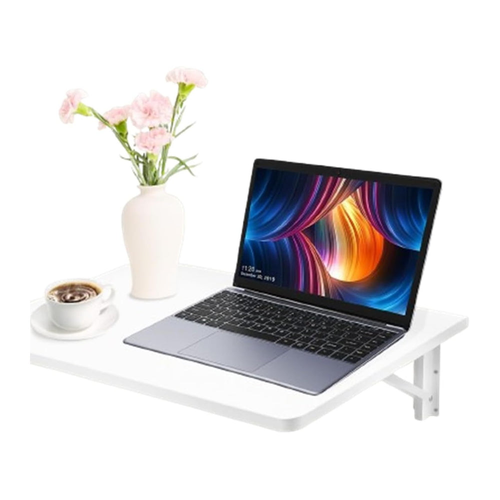 Wall Mounted Folding Desk, 24x16 Inch Floating Desk with Shelf Brackets, Spac...