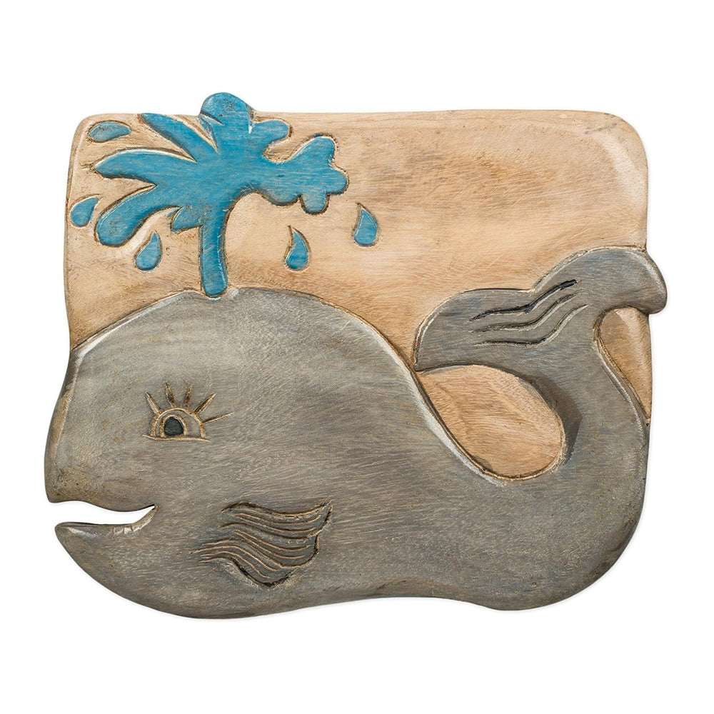 Whale Design Hand Carved Acacia Hardwood Decorative Short Stool