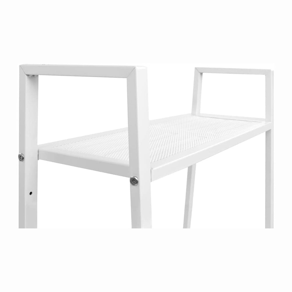 White Ladder Bookcase 4 Tiers Metal Mesh Shelf for Bathroom Living Room Offic...