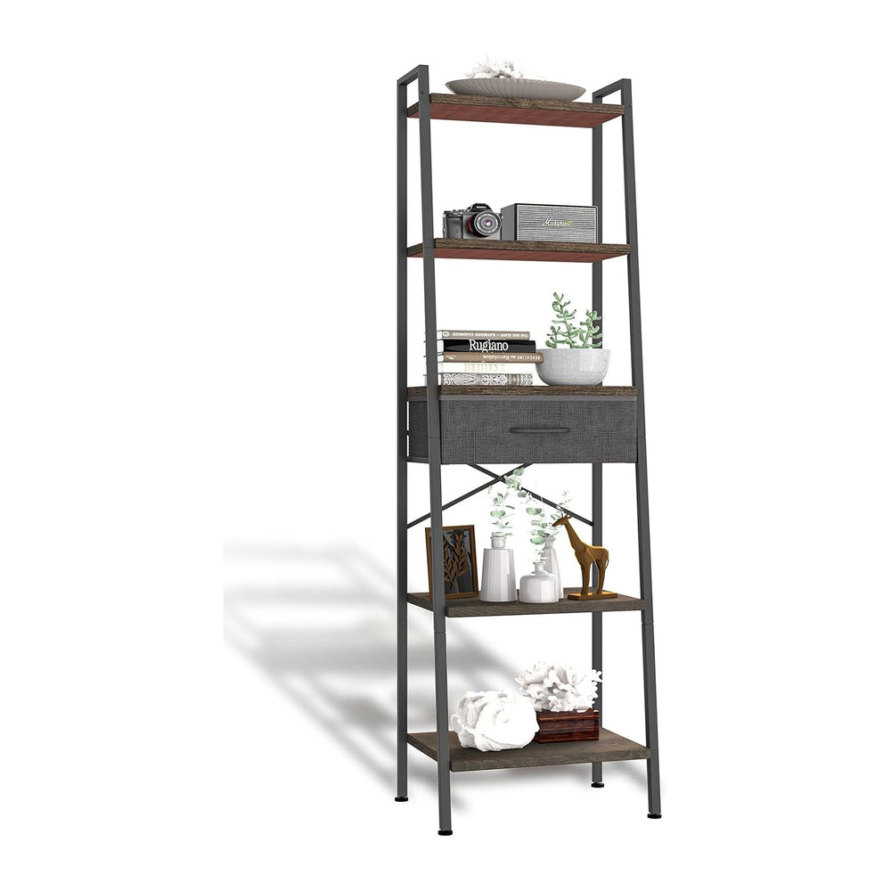 Whitmor 5-Tier Bookshelf with Drawer, Tall Narrow Bookcase with Wood Shelves ...
