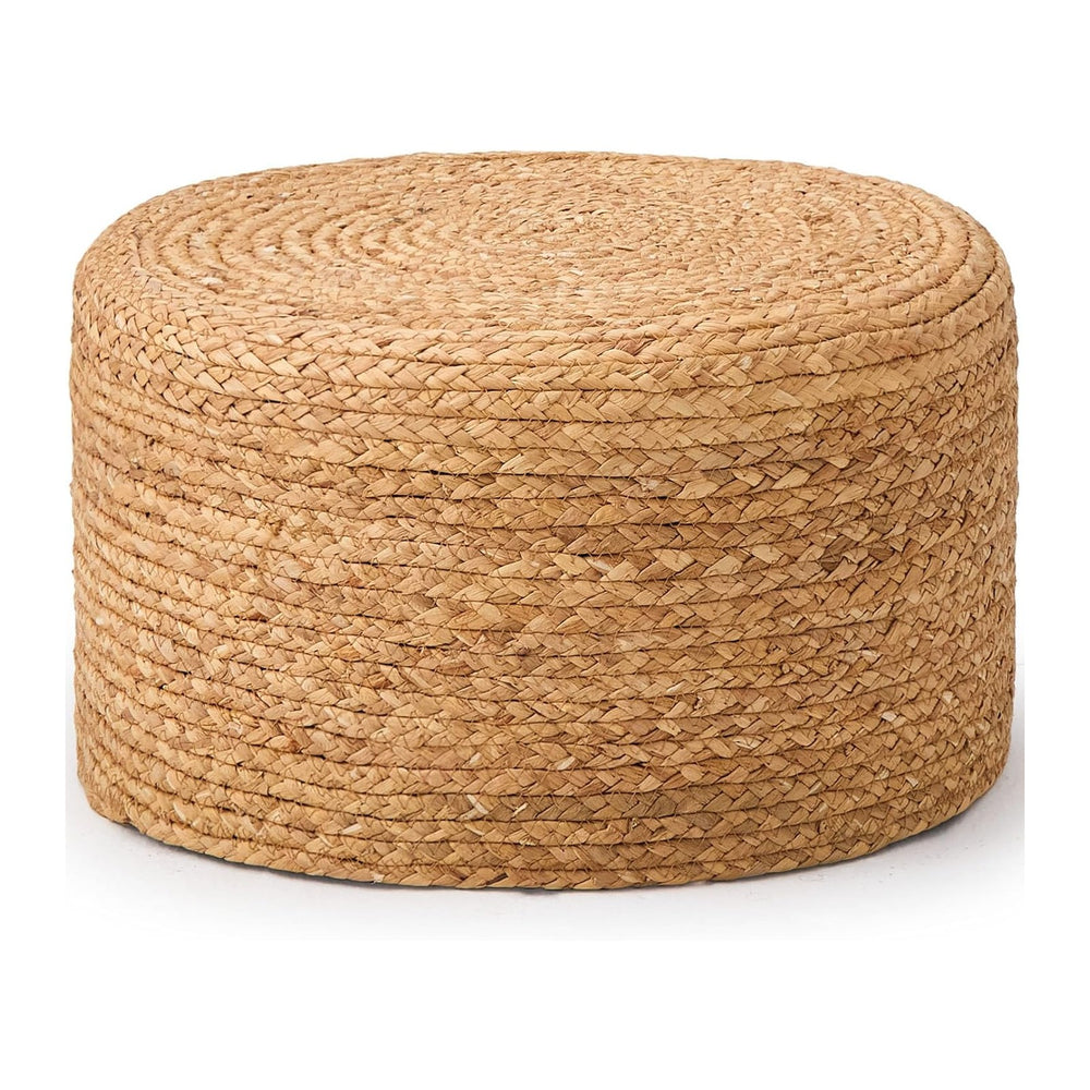 Wimarsbon Round Pouf Ottoman, Natural Hand Knitted Footrest Poof, Rustic Loun...