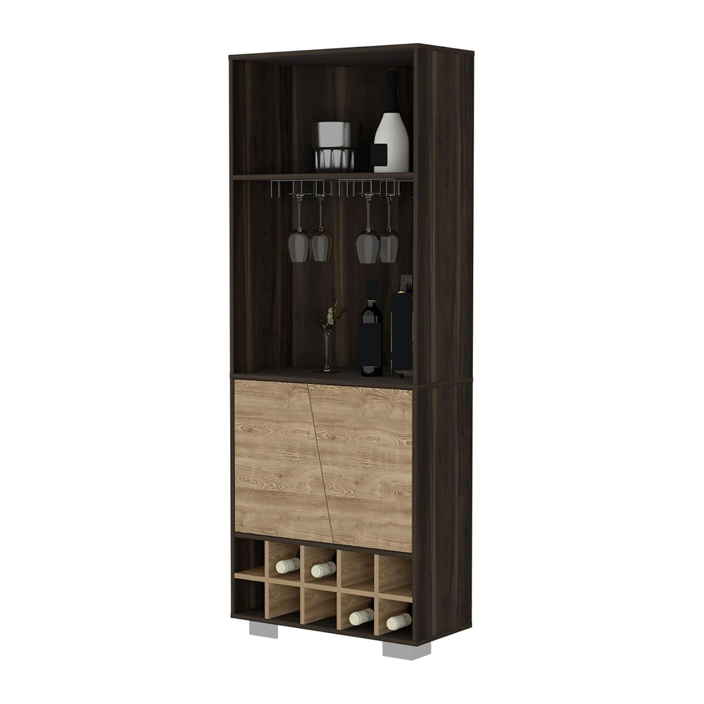 Wine Rack 10-Bottle 3-Shelf Corner Cabinet, Pantry Storage Cabinet Locker for...