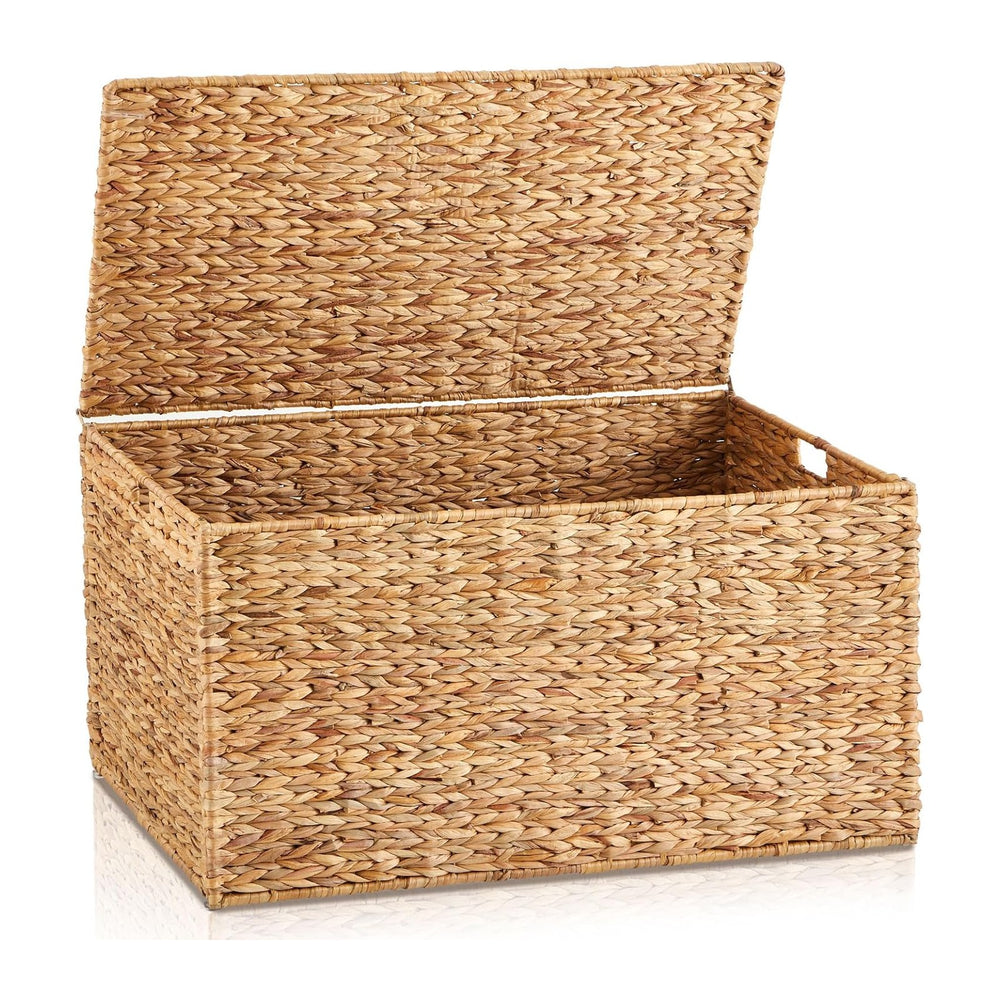 Wonderjune 36 x 20 x 18.5 Inch Water Hyacinth Wicker Storage Trunk with Metal...
