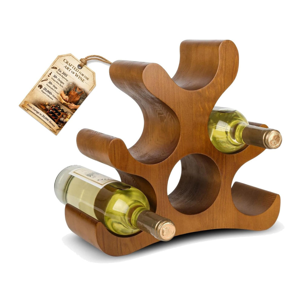 Wooden Wine Rack – Countertop & Freestanding Display – Holds 6 Bottles, W...