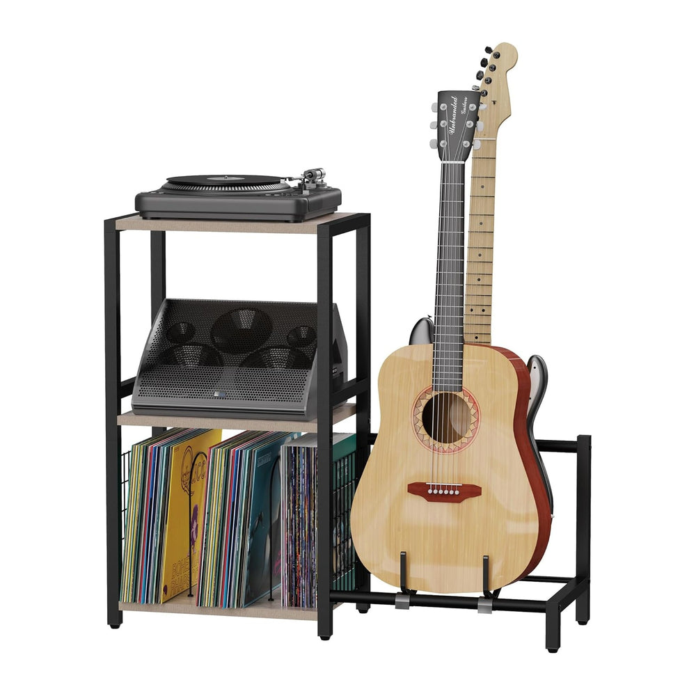 YAKANJ End Table with Guitar Stand,Record Player Stand,Vinyl Records Storage,...