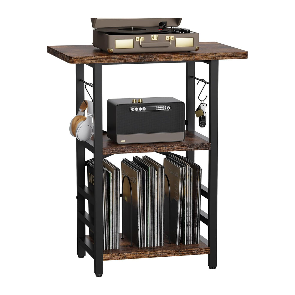 YAKANJ Record Player Stand with Extended Desktop,Large Record Player Table wi...
