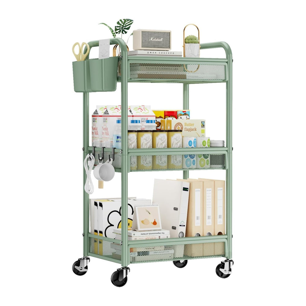 YASONIC 3 Tier Metal Rolling Cart, Green Utility Storage Cart with Wheels | M...