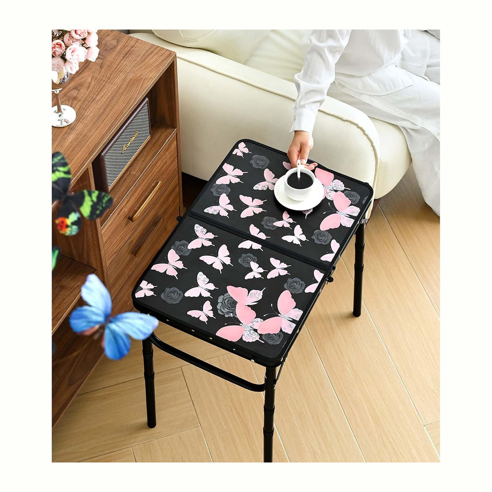 YihuiKo Small Camping Table, Vintage French Butterfly Pattern Folding Table |...