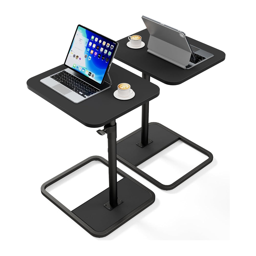 YUHFERA Large TV Tray Table Set of 2, C-Shaped Side Table with Adjustable Hei...