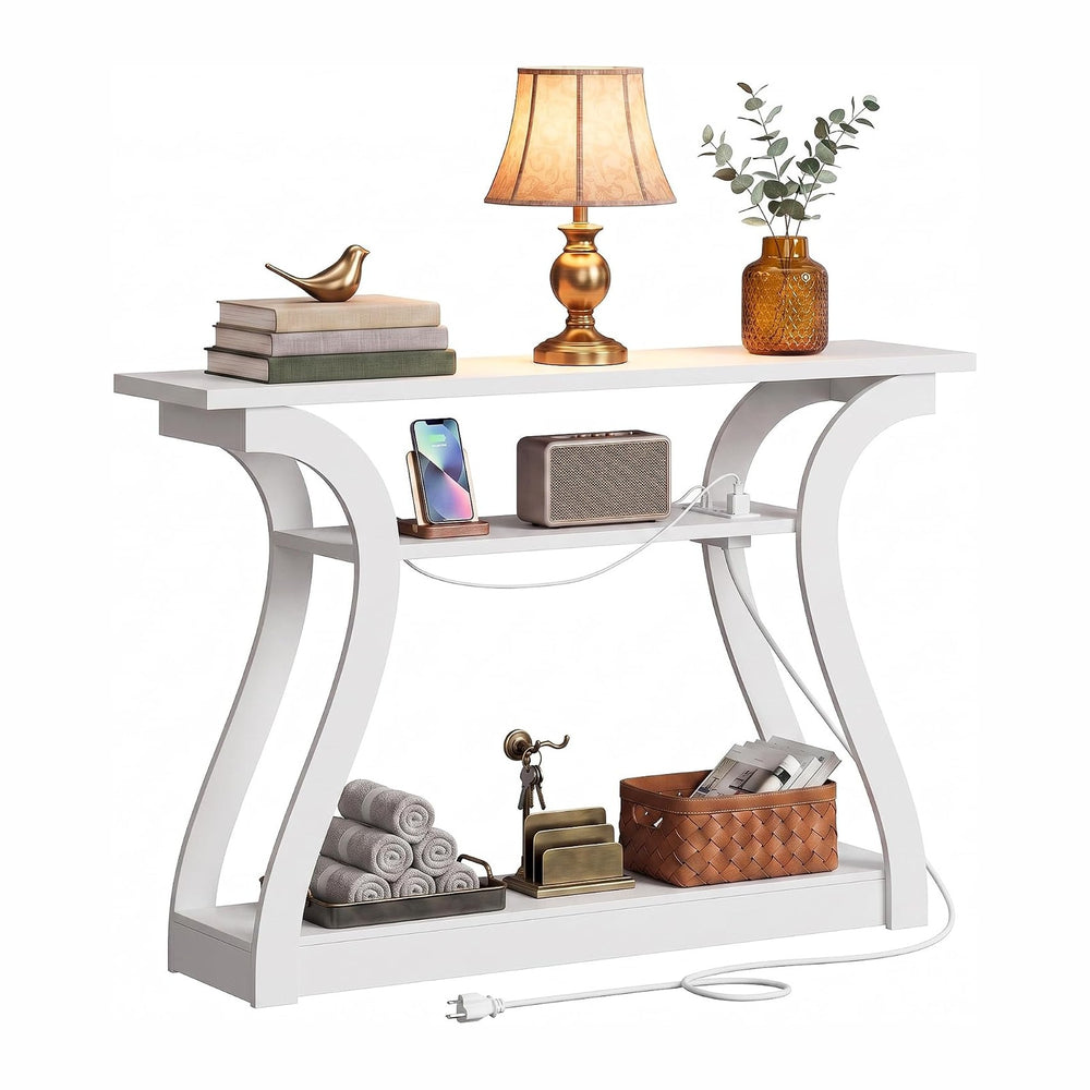 ZenStyle Wood Console Table with Charging Station, 3 Tier Modern Accent Sofa ...